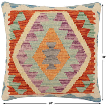 handmade Traditional Pillow Rust Blue Hand-Woven SQUARE 100% WOOL  Hand woven turkish pillow  PILLOW